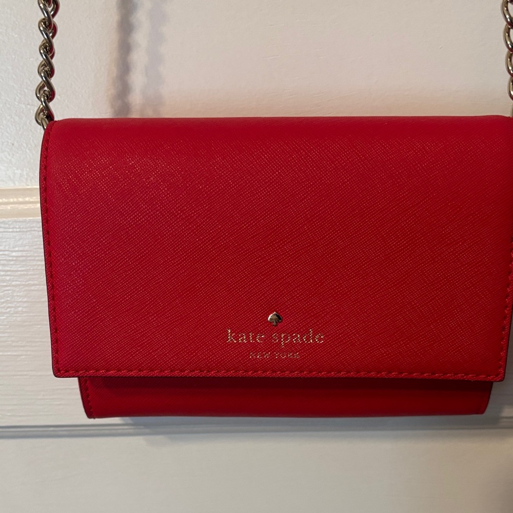 kate spade Red Saffiano Leather Crossbody Wallet
